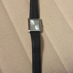 Kenneth Cole Black Leather Watch with Silver Dial